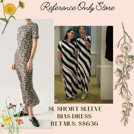 SL Short Sleeve Bias Silk Dress in Pelicans | Black Stripe