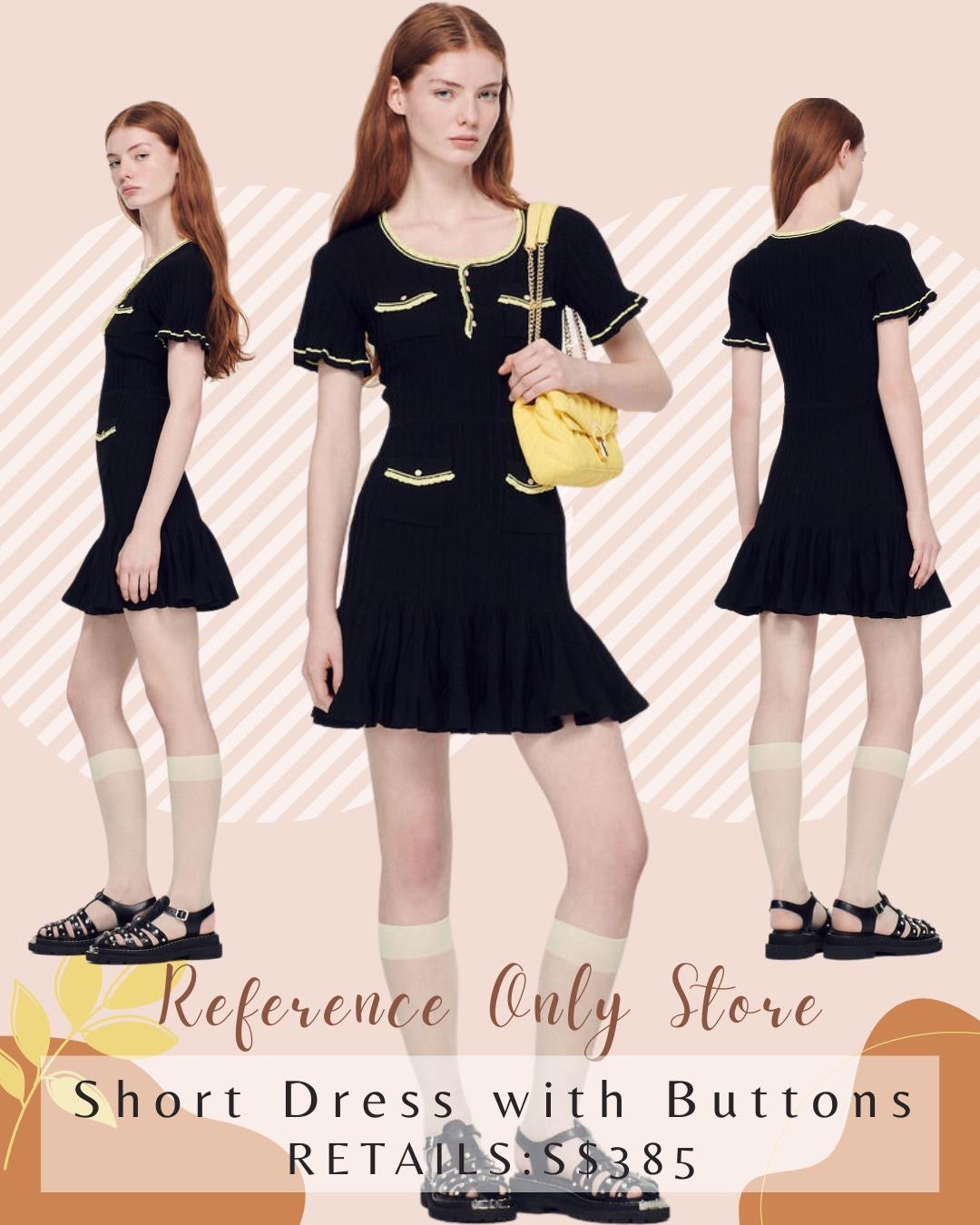 SD Short Knit Black Dress with Buttons