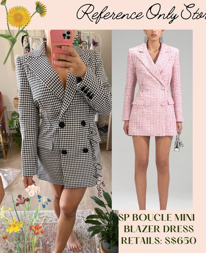 SP Boucle Pink | Houndstooth Black and White Cotton Blazer Mini Dress